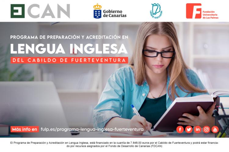 Cartel promocional del Programa de Preparación y Acreditación en Lengua Inglesa del Cabildo de Fuerteventura