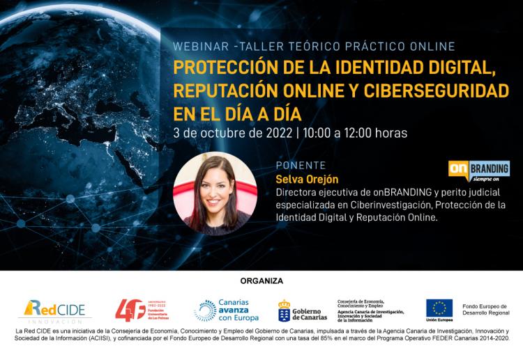 Cartel del webinar-taller gratuito “Protección de la Identidad Digital, Reputación Online y Ciberseguridad en el día a día”